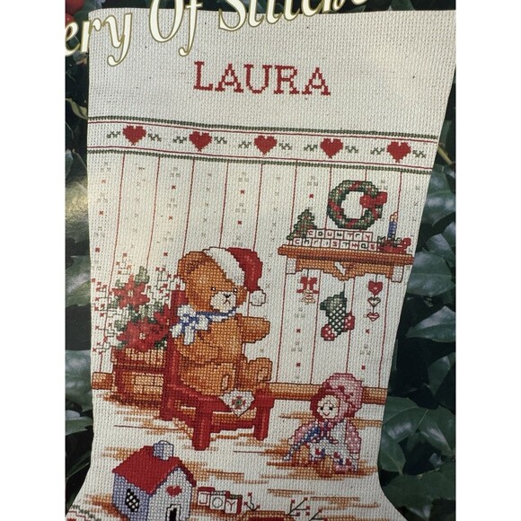 Bucilla Country Christmas Cross Stitch Stocking Gallery Of Stitches 16” Vintage - Picture 3 of 16